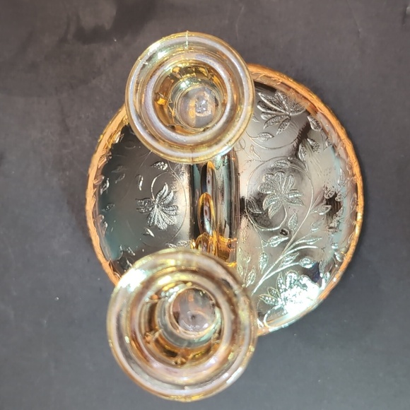 VTG,1950s Pair of Janette Glass Flora-Gold Candle Holders. - Picture 5 of 11